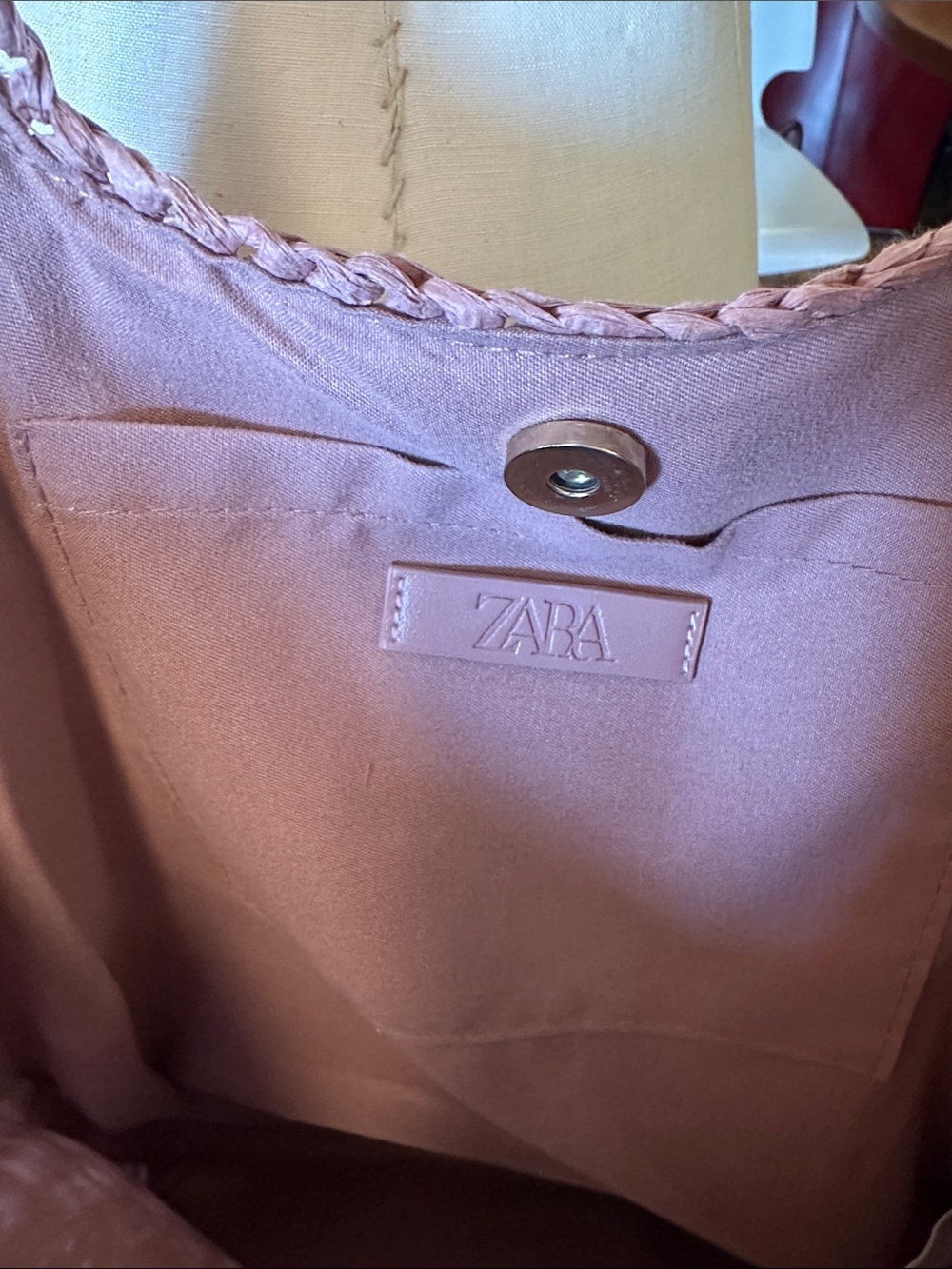 Zara Pink Woven raffia Crochet Shoulder Bag - Picture 2 of 3